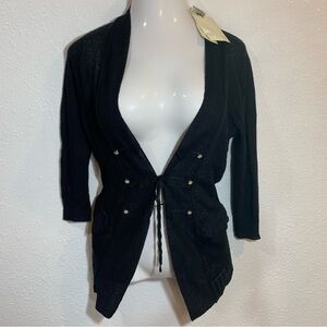 MM Couture By Miss Me NWT Sheer Cardigan Black Medium Goth Academia Minimalist